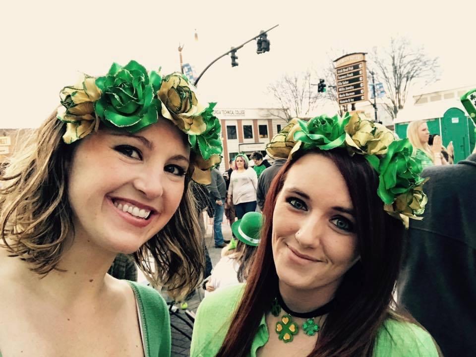 lindsey and friend dressed in green at a st patricks day festival